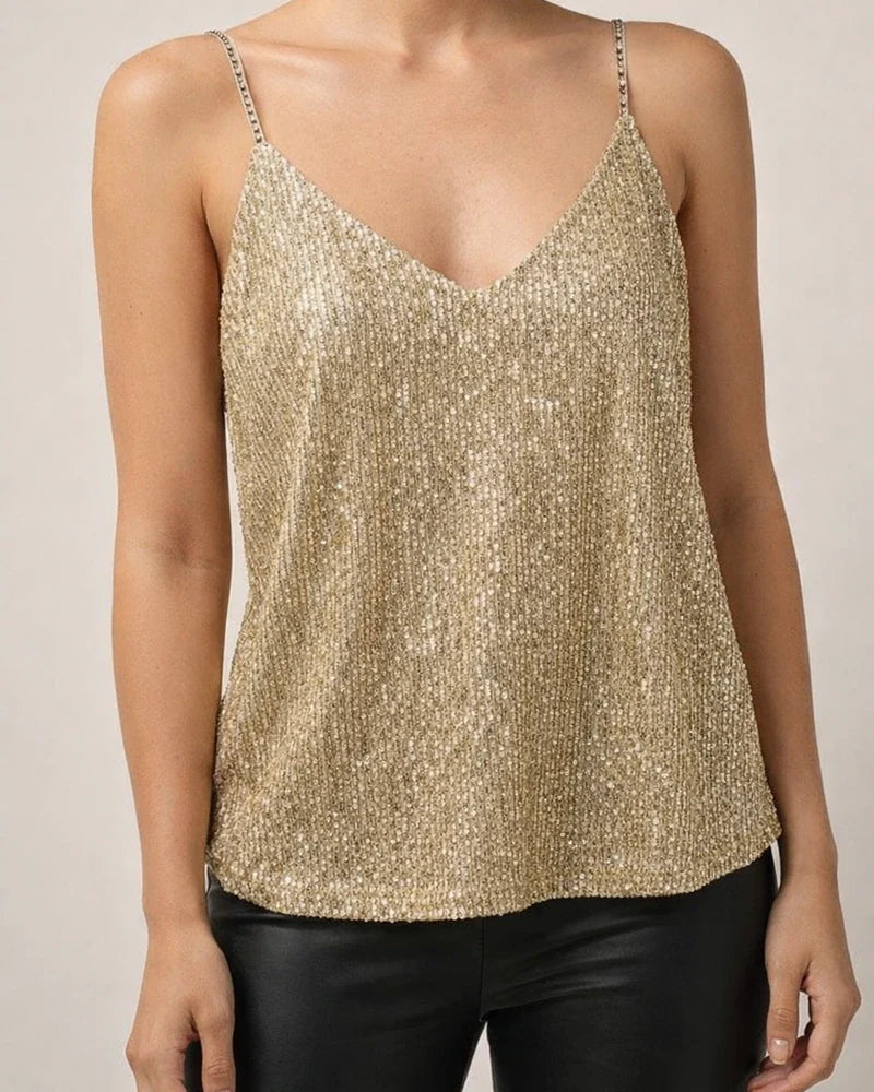 Spring and Summer Women's New V-neck Blouse Hot Gold Piece of Halter Casual Sexy Tank Tops | JRSEE:93f061a2-d1c1-4379-bd30-ceee442885dc