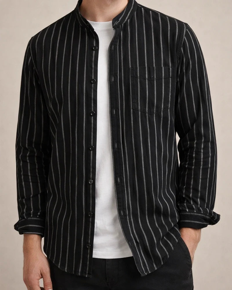 Spring Fall Casual Striped Long-Sleeve Cotton-Linen Men's Shirt | JRSEE:2578ce89-bd8c-426c-8ea5-17ddddde1cf1