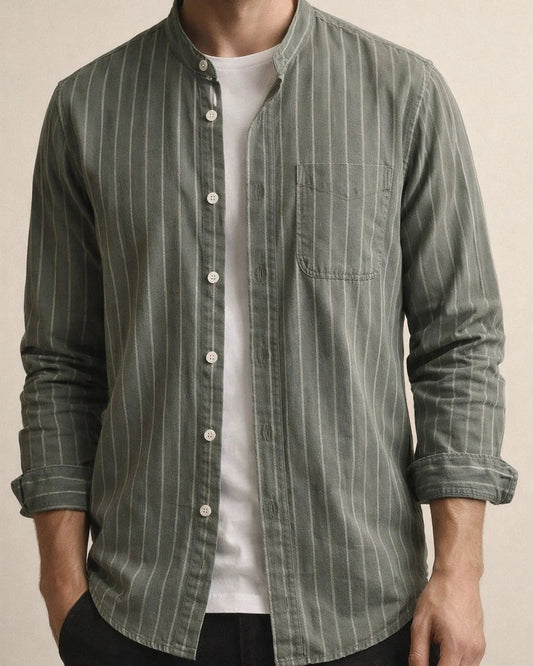 Spring Fall Casual Striped Long-Sleeve Cotton-Linen Men's Shirt | JRSEE:0bd51284-2643-47a2-b3b3-32af49ab10da