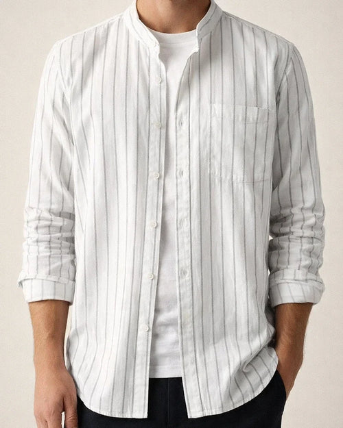 Spring Fall Casual Striped Long-Sleeve Cotton-Linen Men's Shirt | JRSEE:5d7444ef-6639-46a8-9328-ca08a18eefe9