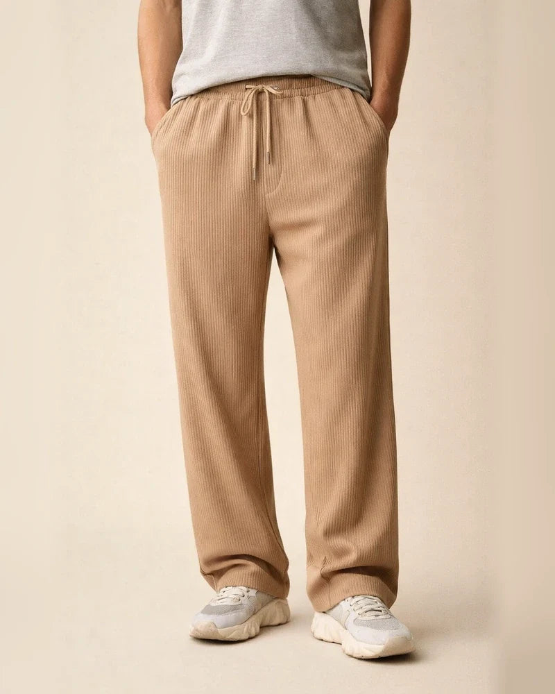 Spring/Fall Jacquard Striped Wide-Leg Men's Pants - Casual Relaxed Fit Corduroy Drawstring Straight Leg Trousers | JRSEE:bcdd6416-1192-4041-a769-d6d77c8109c1