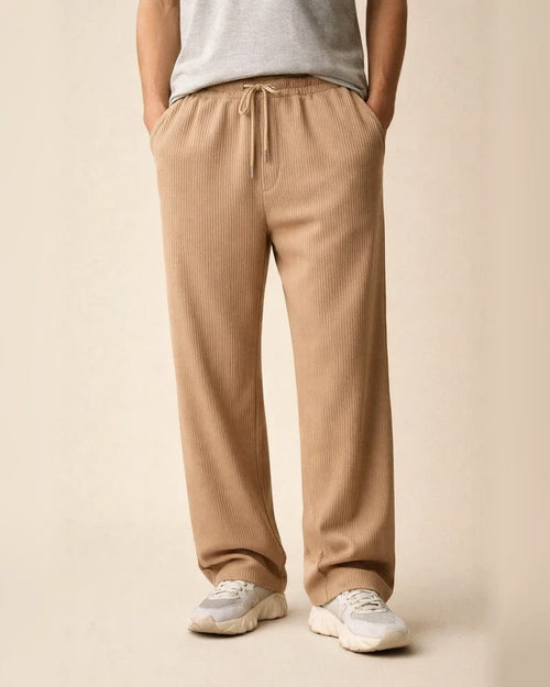 Spring/Fall Jacquard Striped Wide-Leg Men's Pants - Casual Relaxed Fit Corduroy Drawstring Straight Leg Trousers | JRSEE:bcdd6416-1192-4041-a769-d6d77c8109c1