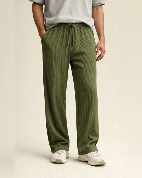 Spring/Fall Jacquard Striped Wide-Leg Men's Pants - Casual Relaxed Fit Corduroy Drawstring Straight Leg Trousers | JRSEE:ddf76903-fe53-4fe3-a552-c36682983b66
