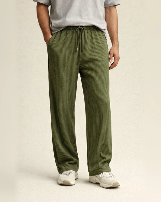 Spring/Fall Jacquard Striped Wide-Leg Men's Pants - Casual Relaxed Fit Corduroy Drawstring Straight Leg Trousers | JRSEE:ddf76903-fe53-4fe3-a552-c36682983b66