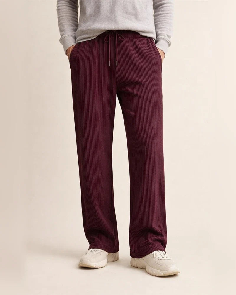 Spring/Fall Jacquard Striped Wide-Leg Men's Pants - Casual Relaxed Fit Corduroy Drawstring Straight Leg Trousers | JRSEE:b9880642-9332-4262-b60a-84498204c41c