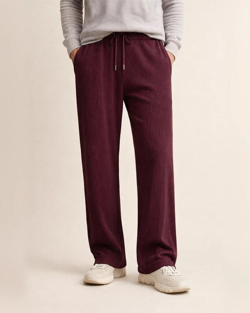 Spring/Fall Jacquard Striped Wide-Leg Men's Pants - Casual Relaxed Fit Corduroy Drawstring Straight Leg Trousers | JRSEE:b9880642-9332-4262-b60a-84498204c41c