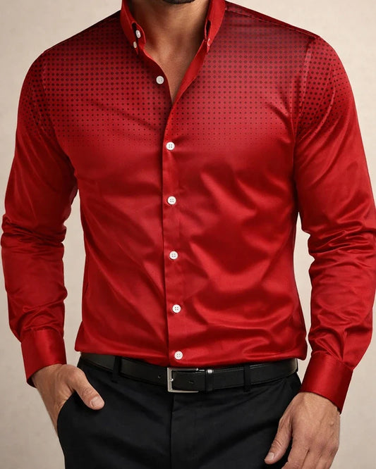 Spring/Fall New Arrival Men's Polka Dot Print Casual Stand-up Collar Long Sleeve Shirt | JRSEE:2c6655b4-815d-415a-ac1f-cc1decf83db7