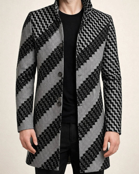 Spring Men's New Casual Printed Woolen Mid-Length Coat Men's Woolen Jacket | JRSEE:43f56a71-6e21-4ab1-b442-d1cd7bc261f3