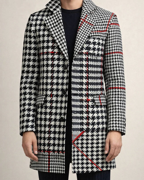 Spring Men's New Casual Printed Woolen Mid-Length Coat Men's Woolen Jacket | JRSEE:e9a49a9a-8578-4bf5-871f-bf9c84b76be3