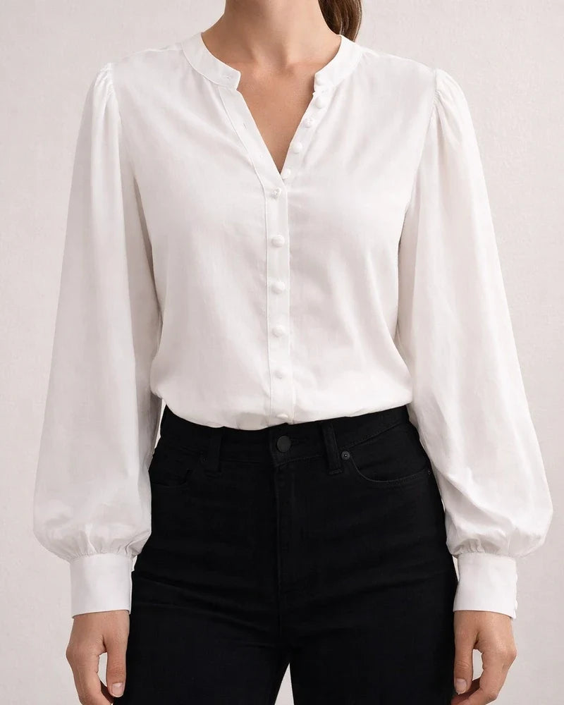 Spring New Arrival: Elegant Solid Color Collared Long-Sleeve Relaxed Fit Women's Shirt | JRSEE:fc5da4d9-87ba-44df-bd5b-5b86f1536435
