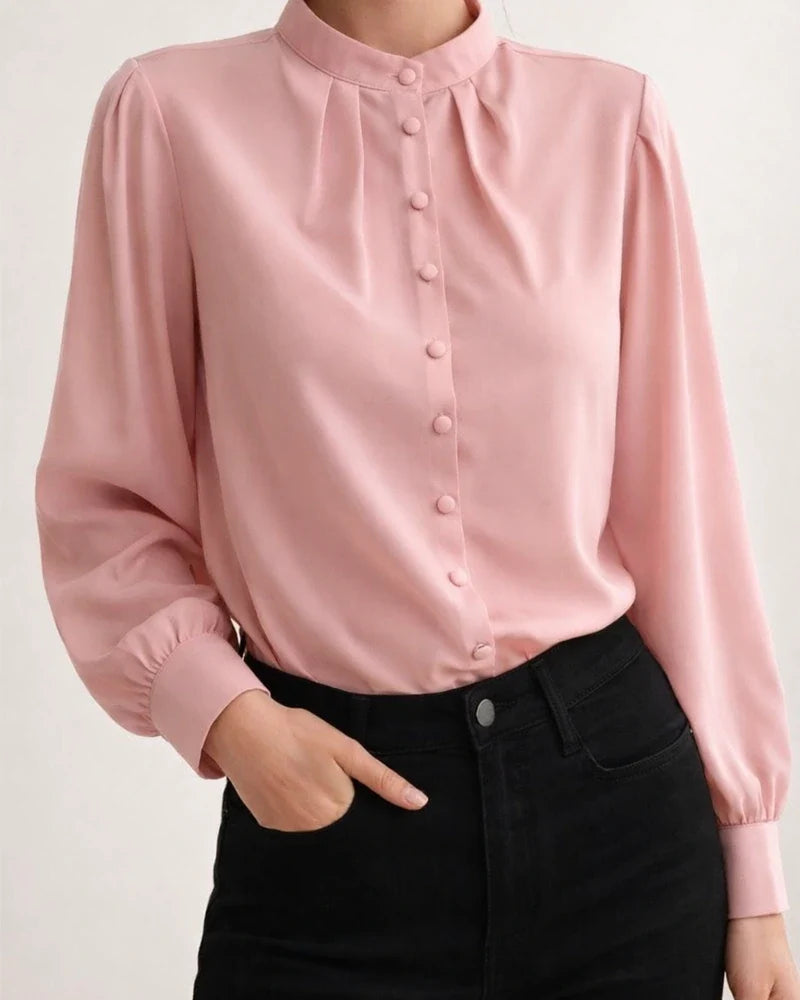 Spring New Arrival: Elegant Solid Color Collared Long-Sleeve Relaxed Fit Women's Shirt | JRSEE:0524ac5c-624e-4504-be0e-29dd00728605