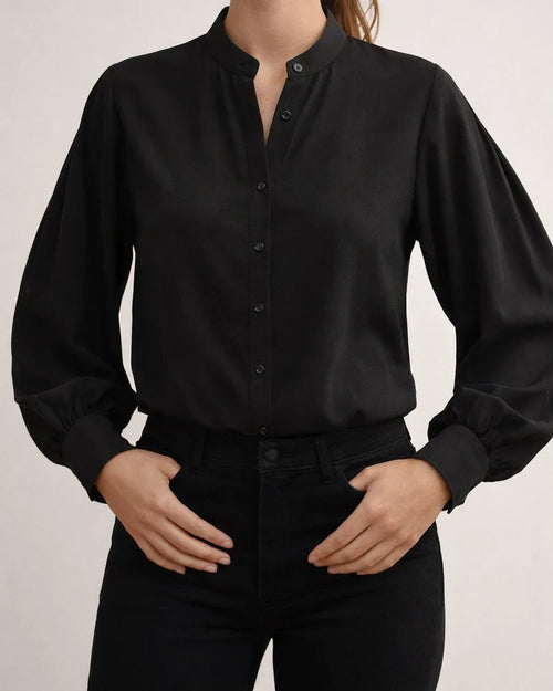 Spring New Arrival: Elegant Solid Color Collared Long-Sleeve Relaxed Fit Women's Shirt | JRSEE:538b4dae-da7d-442a-b639-3dde75e28c10