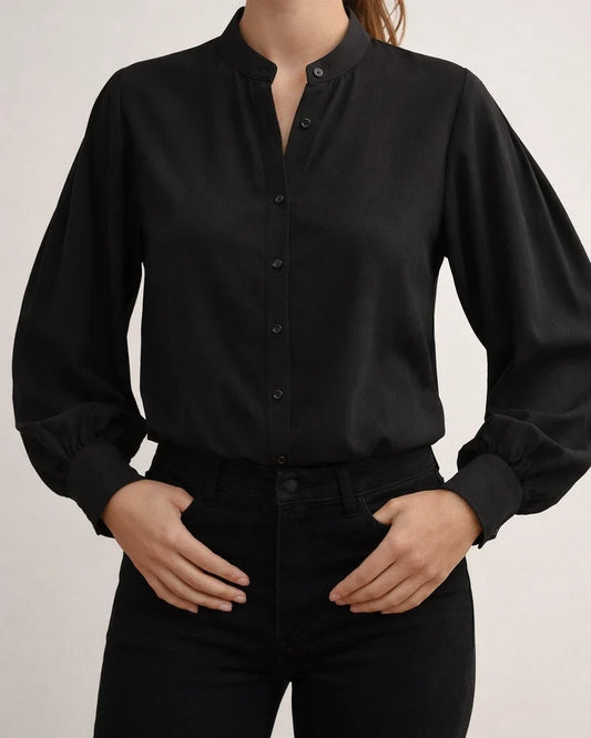 Spring New Arrival: Elegant Solid Color Collared Long-Sleeve Relaxed Fit Women's Shirt | JRSEE:538b4dae-da7d-442a-b639-3dde75e28c10