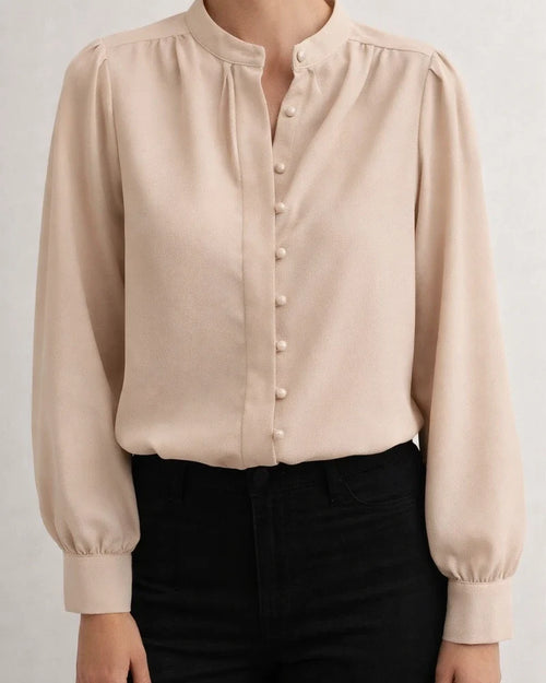 Spring New Arrival: Elegant Solid Color Collared Long-Sleeve Relaxed Fit Women's Shirt | JRSEE:5f631c05-aaaa-45d4-9f57-79a3dfd38a06