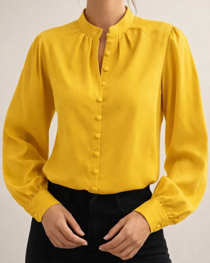 Spring New Arrival: Elegant Solid Color Collared Long-Sleeve Relaxed Fit Women's Shirt | JRSEE:0b1d1a7a-27fe-4d62-8783-3a459b8e60e4