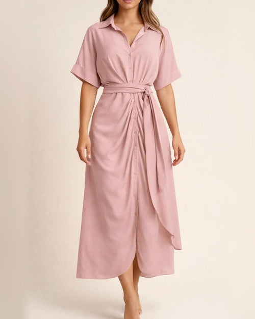 Spring New Arrival Women's Fashionable Lapel-Neck Tie-Waist High-Waisted Solid-Color Dress | JRSEE:06783dd4-f470-4171-bcdc-baa633eb0c6f