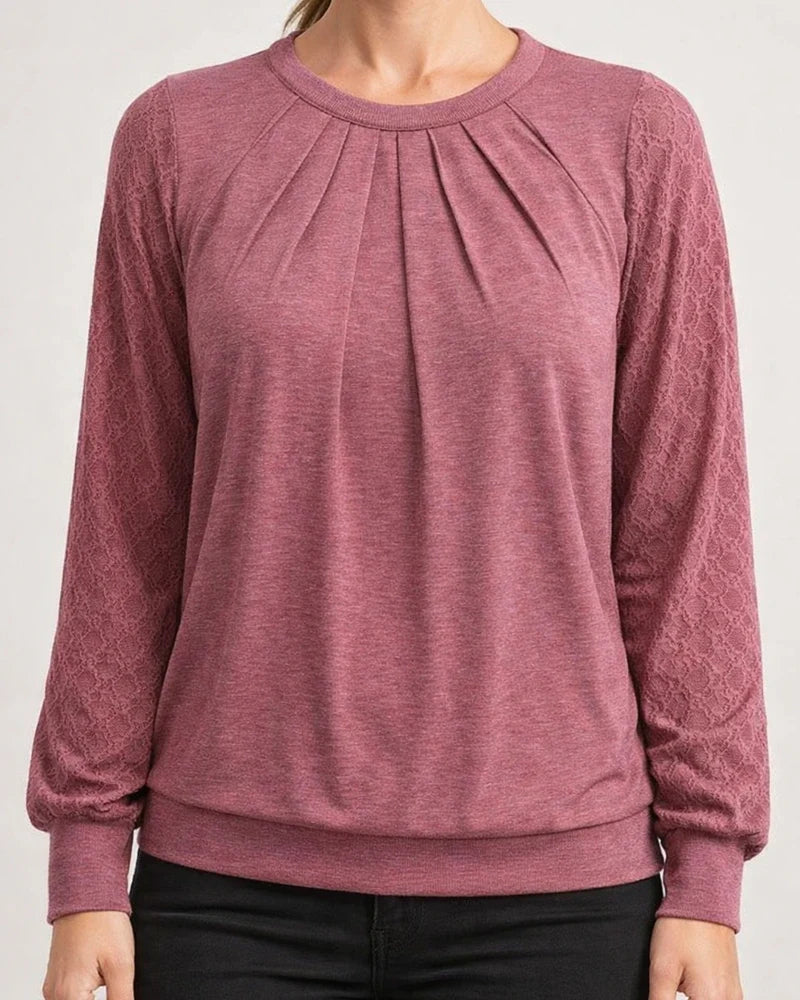 Spring New Women's Lace Round Neck Long-sleeved T-shirt | JRSEE:8b4e1e7b-50f0-4640-8ed6-99673f3c9b62
