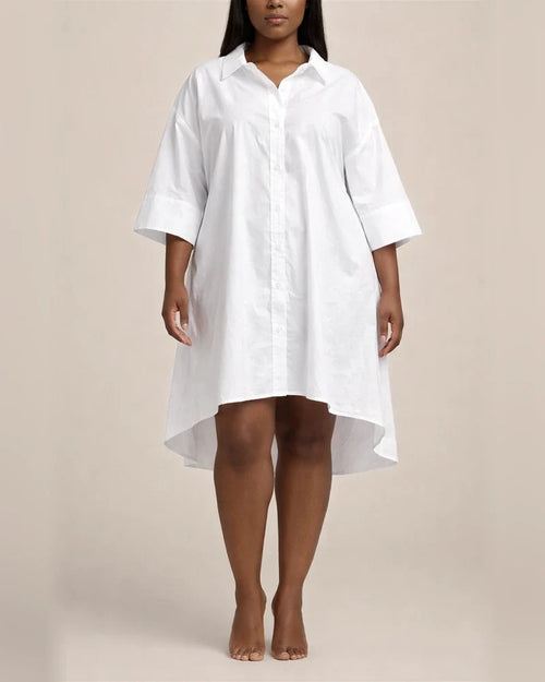 Spring New Women's Solid Color Shirt Lapel Loose Dress | JRSEE:3dec7efe-7bed-4e38-a47c-88553366ec26