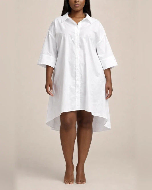Spring New Women's Solid Color Shirt Lapel Loose Dress | JRSEE:3dec7efe-7bed-4e38-a47c-88553366ec26