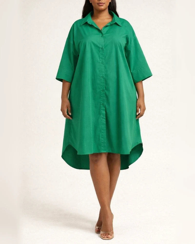 Spring New Women's Solid Color Shirt Lapel Loose Dress | JRSEE:69a07f2a-6669-4f47-87c8-5928fbab5fb5