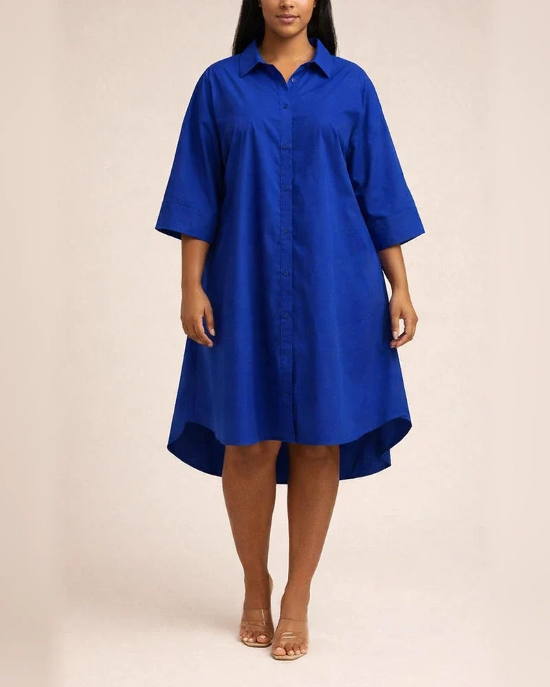 Spring New Women's Solid Color Shirt Lapel Loose Dress | JRSEE:6490c16b-b039-4e5f-8428-236819aa69c0