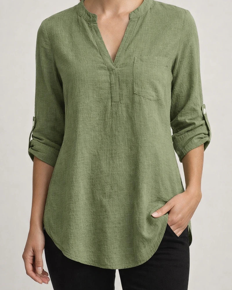 Spring/Summer New Arrival Women's Loose-Fit Plus Size V-Neck Solid Color Three-Quarter Sleeve Shirt | JRSEE:c9ef5634-9420-44df-9fe5-c56fe2e6be37
