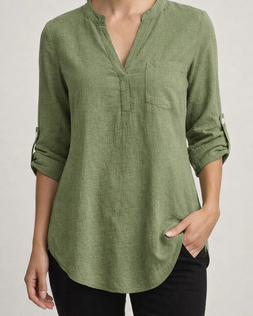 Spring/Summer New Arrival Women's Loose-Fit Plus Size V-Neck Solid Color Three-Quarter Sleeve Shirt | JRSEE:c9ef5634-9420-44df-9fe5-c56fe2e6be37