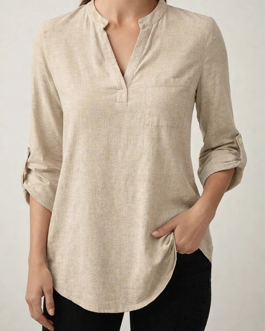 Spring/Summer New Arrival Women's Loose-Fit Plus Size V-Neck Solid Color Three-Quarter Sleeve Shirt | JRSEE:5e57556d-f658-4afa-84d5-2149edb7cdb2