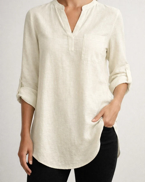 Spring/Summer New Arrival Women's Loose-Fit Plus Size V-Neck Solid Color Three-Quarter Sleeve Shirt | JRSEE:8a138625-54c6-4740-8670-fdb0701d3db3