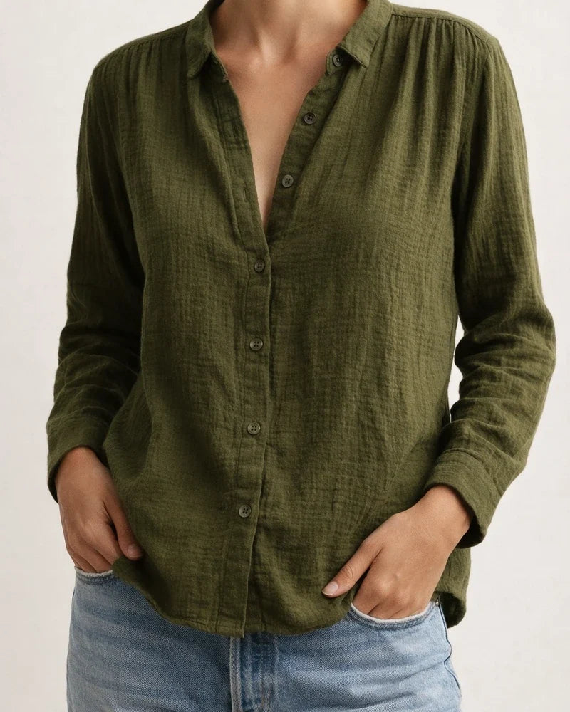Spring Women’s Casual Loose-Fit Fashionable Long-Sleeve Cotton-Linen Solid-Color Retro Shirt | JRSEE:c3ccbc0a-0f9d-4e23-a392-d1512c86036f