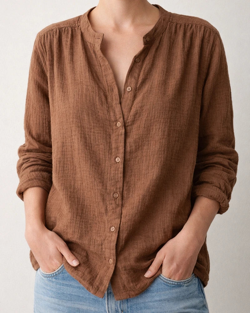Spring Women’s Casual Loose-Fit Fashionable Long-Sleeve Cotton-Linen Solid-Color Retro Shirt | JRSEE:b8b4b320-16e7-4fd6-9892-502dae1c1eb9