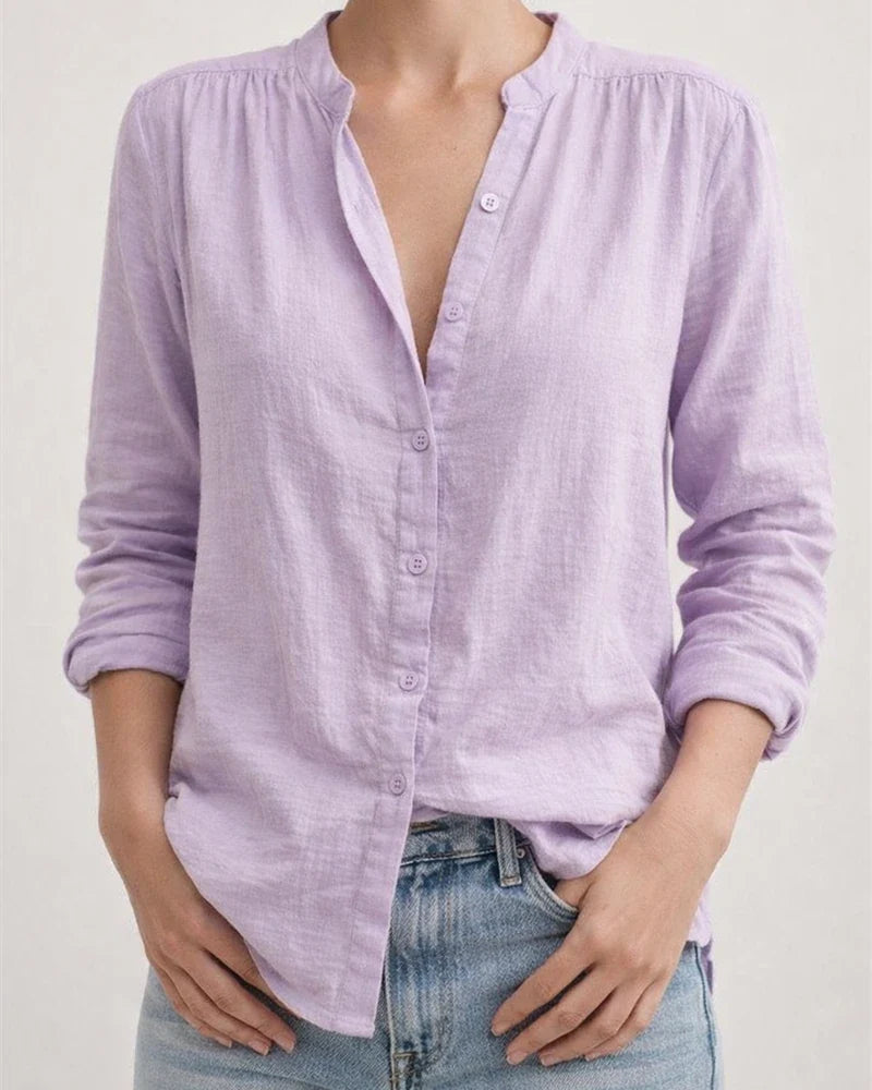Spring Women’s Casual Loose-Fit Fashionable Long-Sleeve Cotton-Linen Solid-Color Retro Shirt | JRSEE:c5023619-dca5-4d65-8316-a8bc4809ef0e
