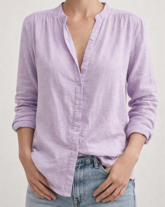 Spring Women’s Casual Loose-Fit Fashionable Long-Sleeve Cotton-Linen Solid-Color Retro Shirt | JRSEE:c5023619-dca5-4d65-8316-a8bc4809ef0e