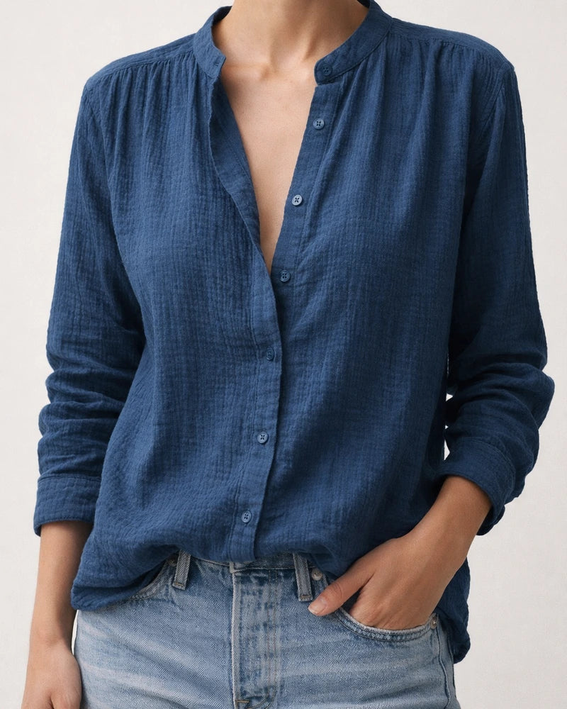 Spring Women’s Casual Loose-Fit Fashionable Long-Sleeve Cotton-Linen Solid-Color Retro Shirt | JRSEE:df5dc31a-270f-48d7-af3b-fe12887ace5f