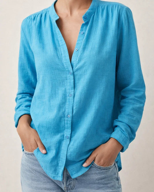 Spring Women’s Casual Loose-Fit Fashionable Long-Sleeve Cotton-Linen Solid-Color Retro Shirt | JRSEE:d2d4ef23-7c96-438d-8134-ff61956e1b7b