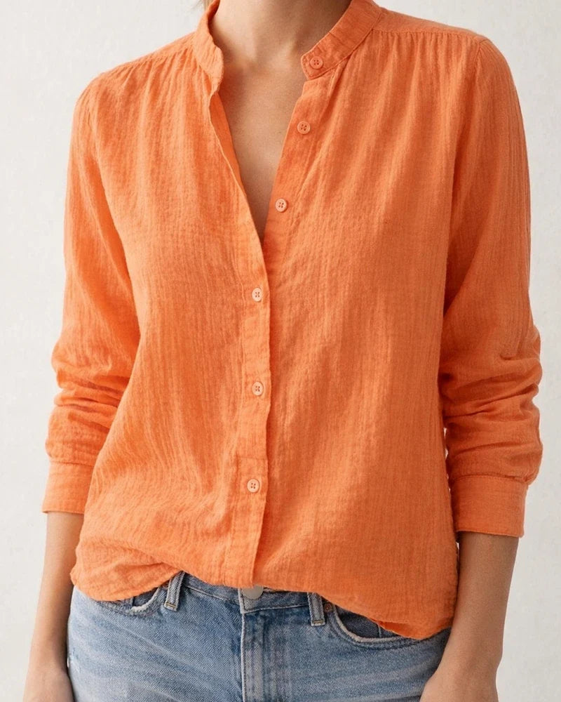 Spring Women’s Casual Loose-Fit Fashionable Long-Sleeve Cotton-Linen Solid-Color Retro Shirt | JRSEE:d4949276-273c-4fb4-b40d-d1ede3deb0d0