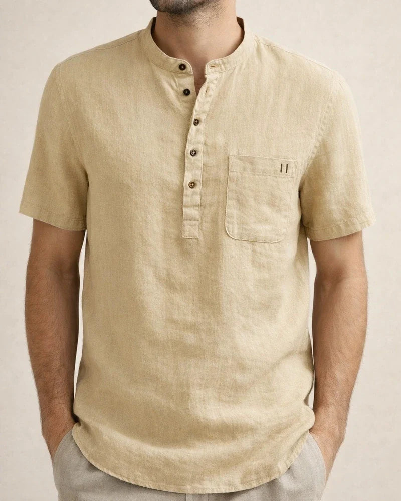 Stand Collar Short-sleeved Linen Shirt Sleeve Breathable Casual Linen Soft Slim Fit Men | JRSEE:d9be28de-55a0-4c3f-9b9f-3dd8b5bc9efa