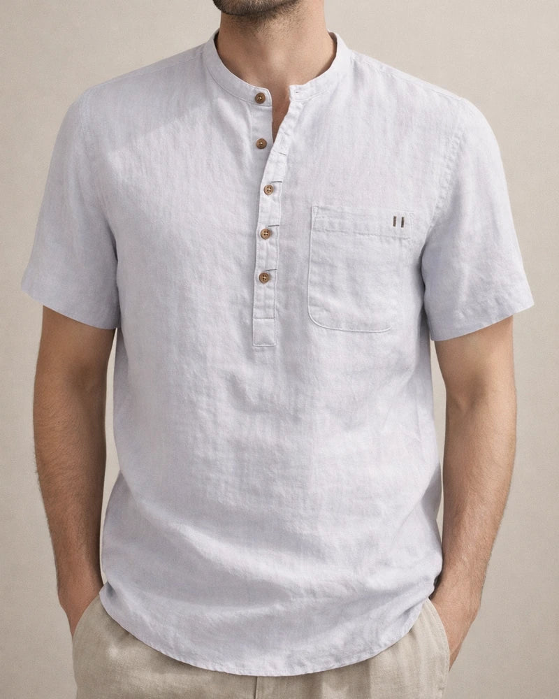 Stand Collar Short-sleeved Linen Shirt Sleeve Breathable Casual Linen Soft Slim Fit Men | JRSEE:eecb1b55-a20b-427d-8cba-6068f709bcfe