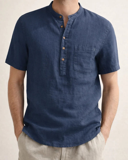 Stand Collar Short-sleeved Linen Shirt Sleeve Breathable Casual Linen Soft Slim Fit Men | JRSEE:1098ea39-6a88-440d-a3b5-08b1421fd6b5