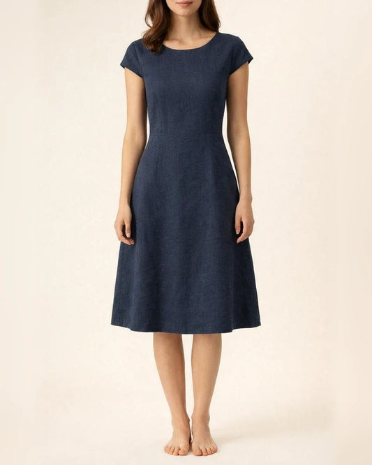 Summer Comfortable Casual Female Cotton and Linen Solid Color Back Big V Hollow-out Round Neck Dress, Navy Blue, Orange Red, Army Green, Matcha Color | JRSEE:ac2d6101-a9e5-4868-8629-e2f01a28ecb7