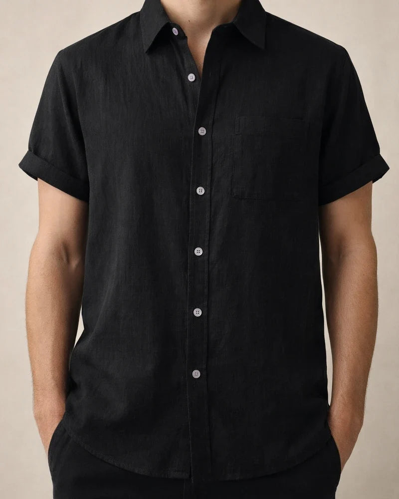 Summer Comfortable Cotton Linen Shirt Men's Solid Color Lapel Single-breasted Casual Short-sleeved Shirt | JRSEE:ccc35667-3b3a-441b-a292-08e090eab387