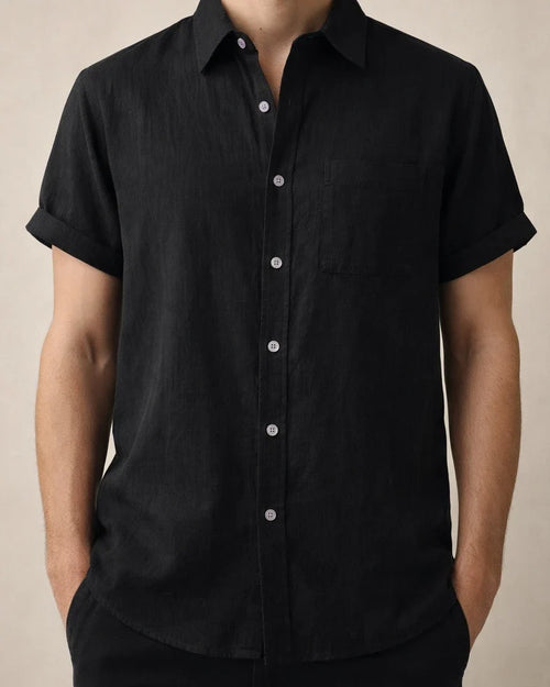Summer Comfortable Cotton Linen Shirt Men's Solid Color Lapel Single-breasted Casual Short-sleeved Shirt | JRSEE:ccc35667-3b3a-441b-a292-08e090eab387