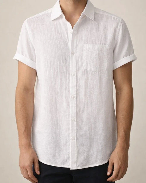 Summer Comfortable Cotton Linen Shirt Men's Solid Color Lapel Single-breasted Casual Short-sleeved Shirt | JRSEE:a140e0cf-420d-46d3-89f5-c30248382234