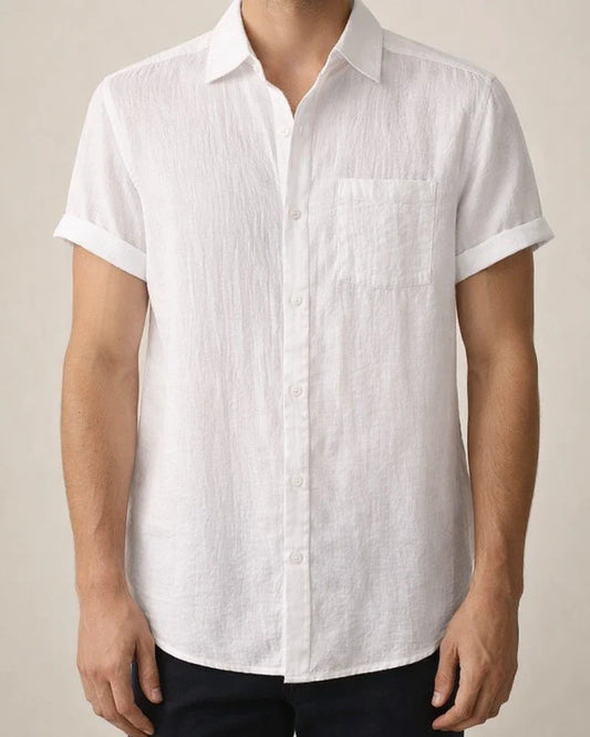 Summer Comfortable Cotton Linen Shirt Men's Solid Color Lapel Single-breasted Casual Short-sleeved Shirt | JRSEE:a140e0cf-420d-46d3-89f5-c30248382234