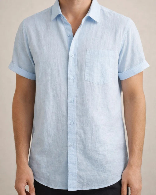 Summer Comfortable Cotton Linen Shirt Men's Solid Color Lapel Single-breasted Casual Short-sleeved Shirt | JRSEE:99f46085-a704-4ad7-9826-79bd24c061c3