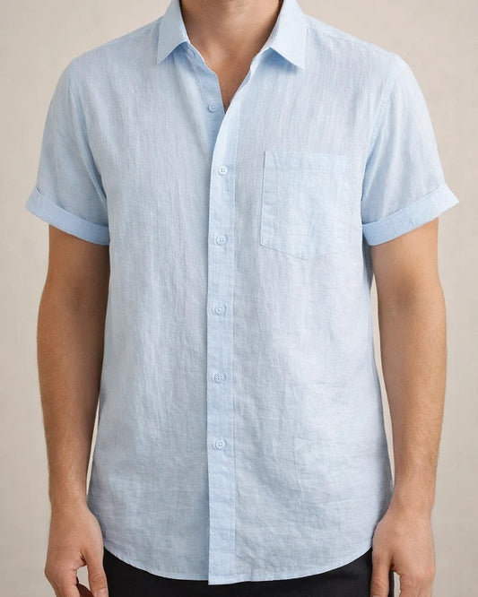 Summer Comfortable Cotton Linen Shirt Men's Solid Color Lapel Single-breasted Casual Short-sleeved Shirt | JRSEE:99f46085-a704-4ad7-9826-79bd24c061c3