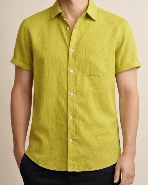 Summer Comfortable Cotton Linen Shirt Men's Solid Color Lapel Single-breasted Casual Short-sleeved Shirt | JRSEE:f4e73ba6-2f7b-411b-b631-aa9bccf7d930