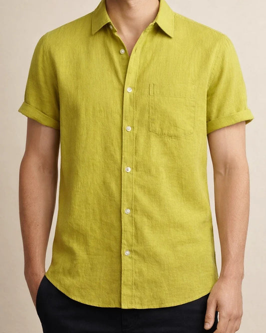 Summer Comfortable Cotton Linen Shirt Men's Solid Color Lapel Single-breasted Casual Short-sleeved Shirt | JRSEE:f4e73ba6-2f7b-411b-b631-aa9bccf7d930