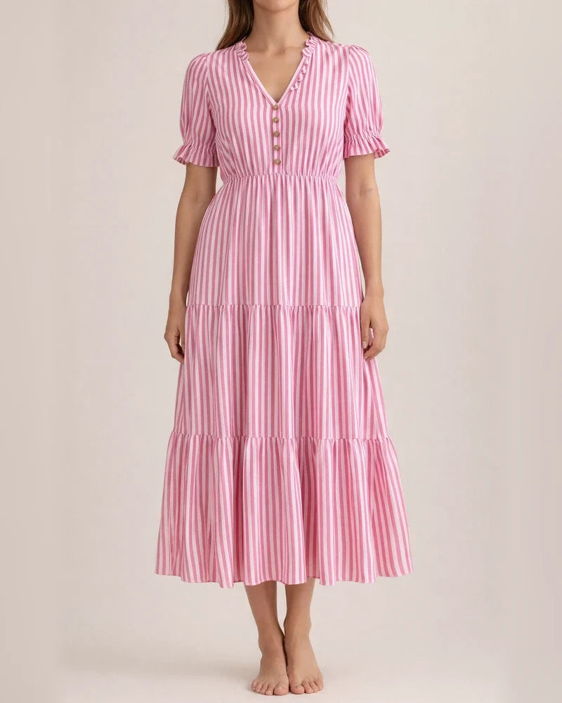 Summer Europe and The United States Fashion Women's V-neck Wooden Ear Fringe Striped Dress Style | JRSEE:03b51b1f-5d38-4e66-8c34-816d728245dd