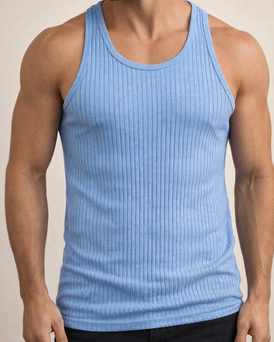 Summer Explosion of Solid Color Knitted Vertical Stripes Fitness Sports Slim Undershirt Men Work Word Undershirt | JRSEE:86d9845d-a67e-40f0-9c5c-ffc6ddade951